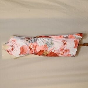 Donna Karan Satin Floral Cowl Neck Ruffle-side Dress